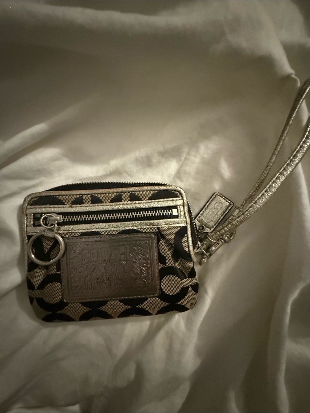 Coach Black and Gold Signature Wristlet Coin Pouch